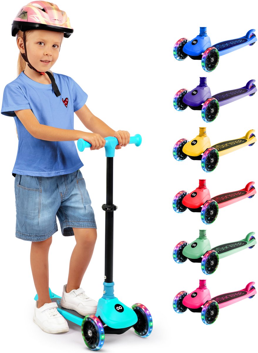 SereneLife Kinderstep – 3-Wiel Step – Opvouwbare Step met Verstelbare Hoogte – LED Verlichting – Verstelbaar Stuur – Antislip Voetplaat – Step voor Jongens en Meisjes