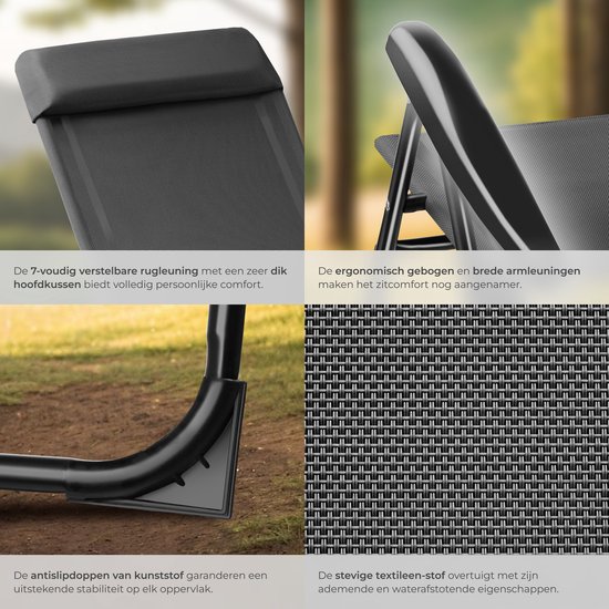 tectake® Campingstoel - Inklapbaar - 7-voudig verstelbare rugleuning - Tuinstoel - Relaxstoel met ligstand - Staal met aluminium frame - Set van 2 - Antraciet van TecTake — afbeelding 4