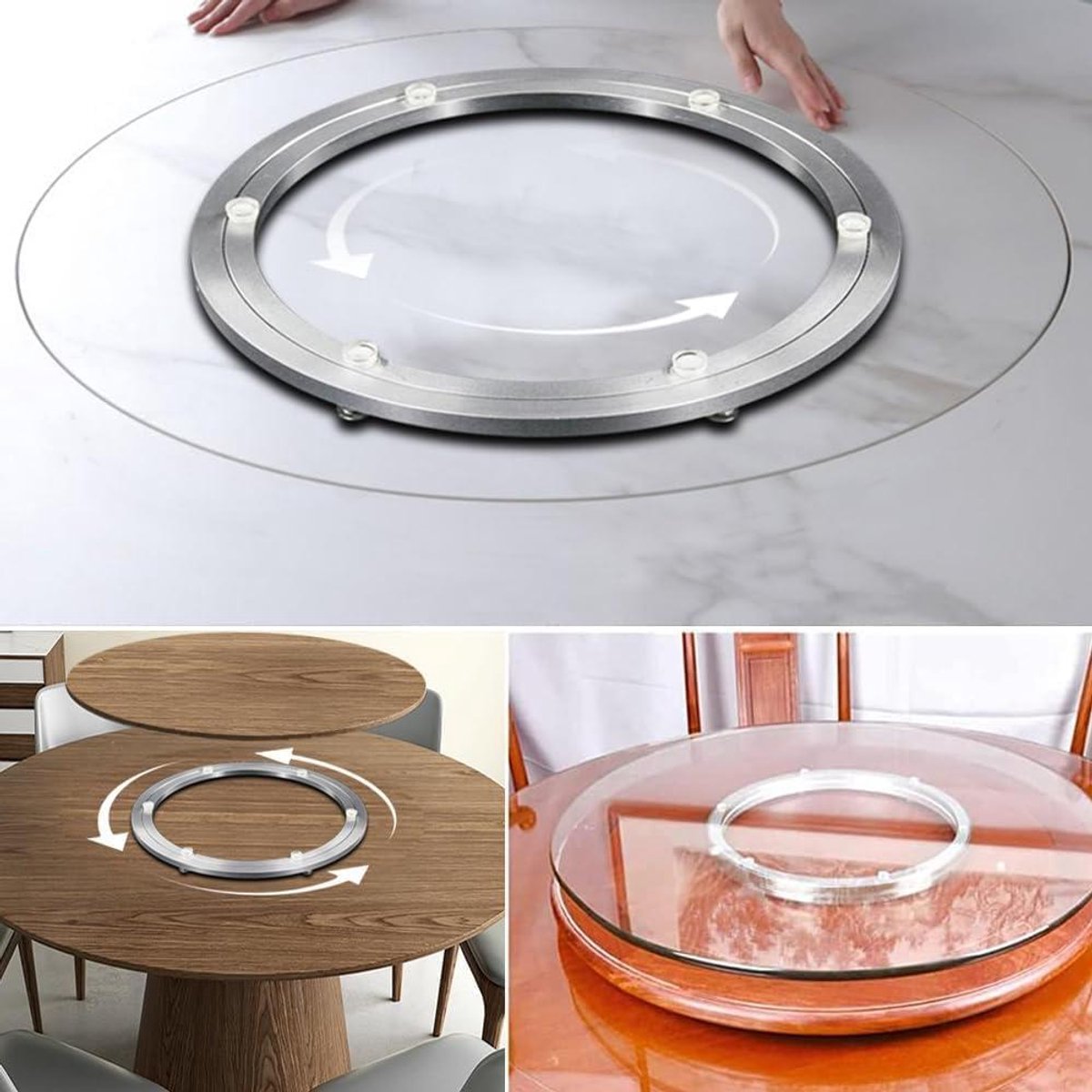 Aluminium Draairing Zware Kogellager Draaitafel voor Restaurants Eettafel Taart Decoraties TV Monitor Stand 1.00V - 360-graden Rotatie - Hoge Kwaliteit - Handig voor Presentaties en Decoratie
