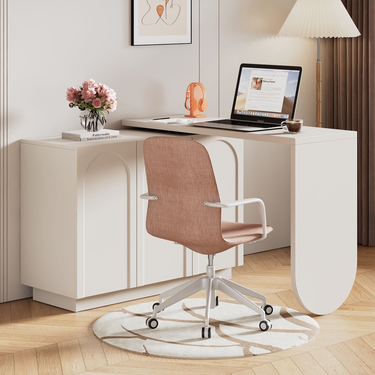 Sweiko Bureau - Draaibaar - L-vormig Hoekbureau - Kaptafel - Zonder stoel - Wit