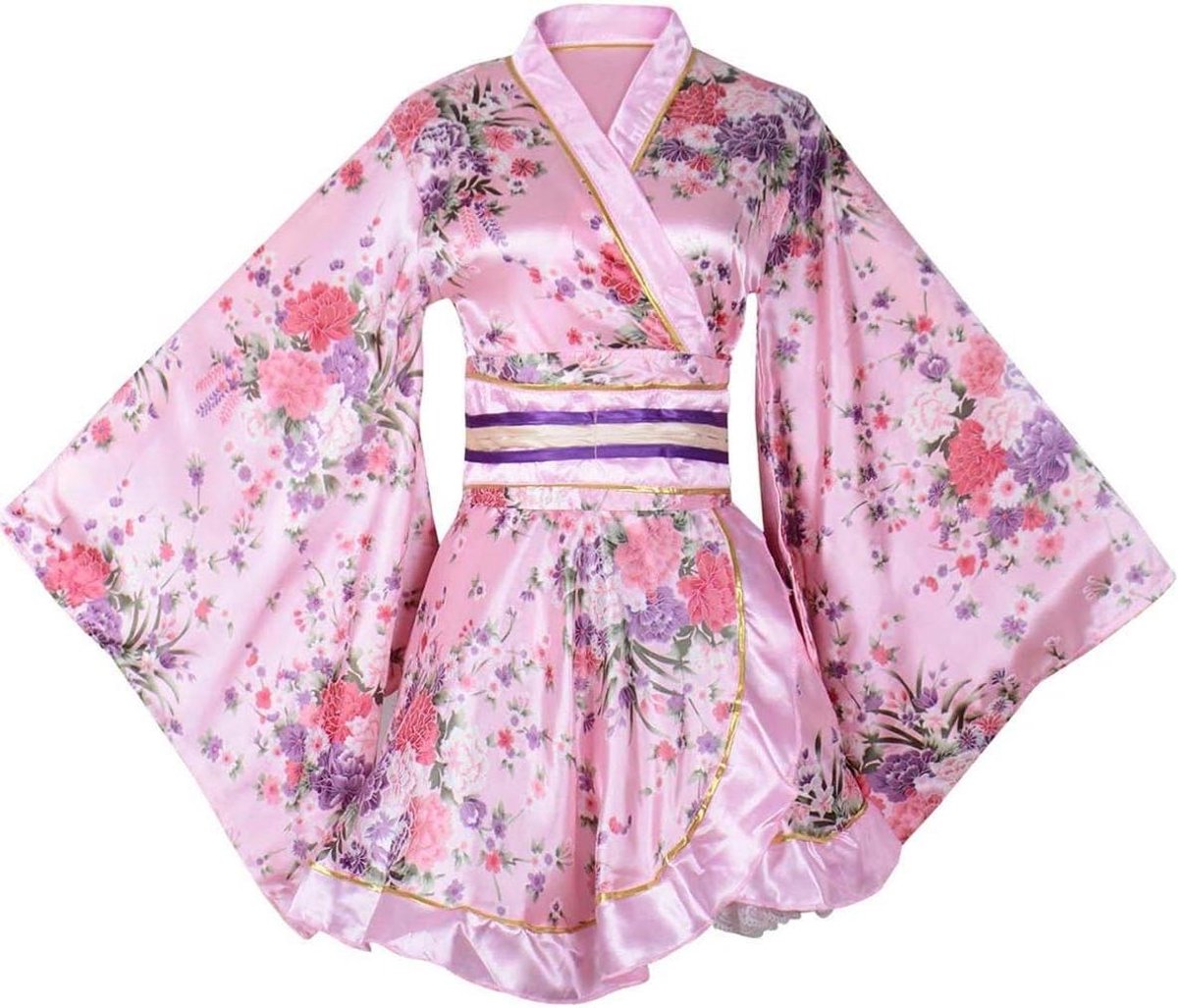 Allecto plus - Kimono jurk met bloesemprint en Obi-riem voor dames - Japanse stijl - Sexy outfit