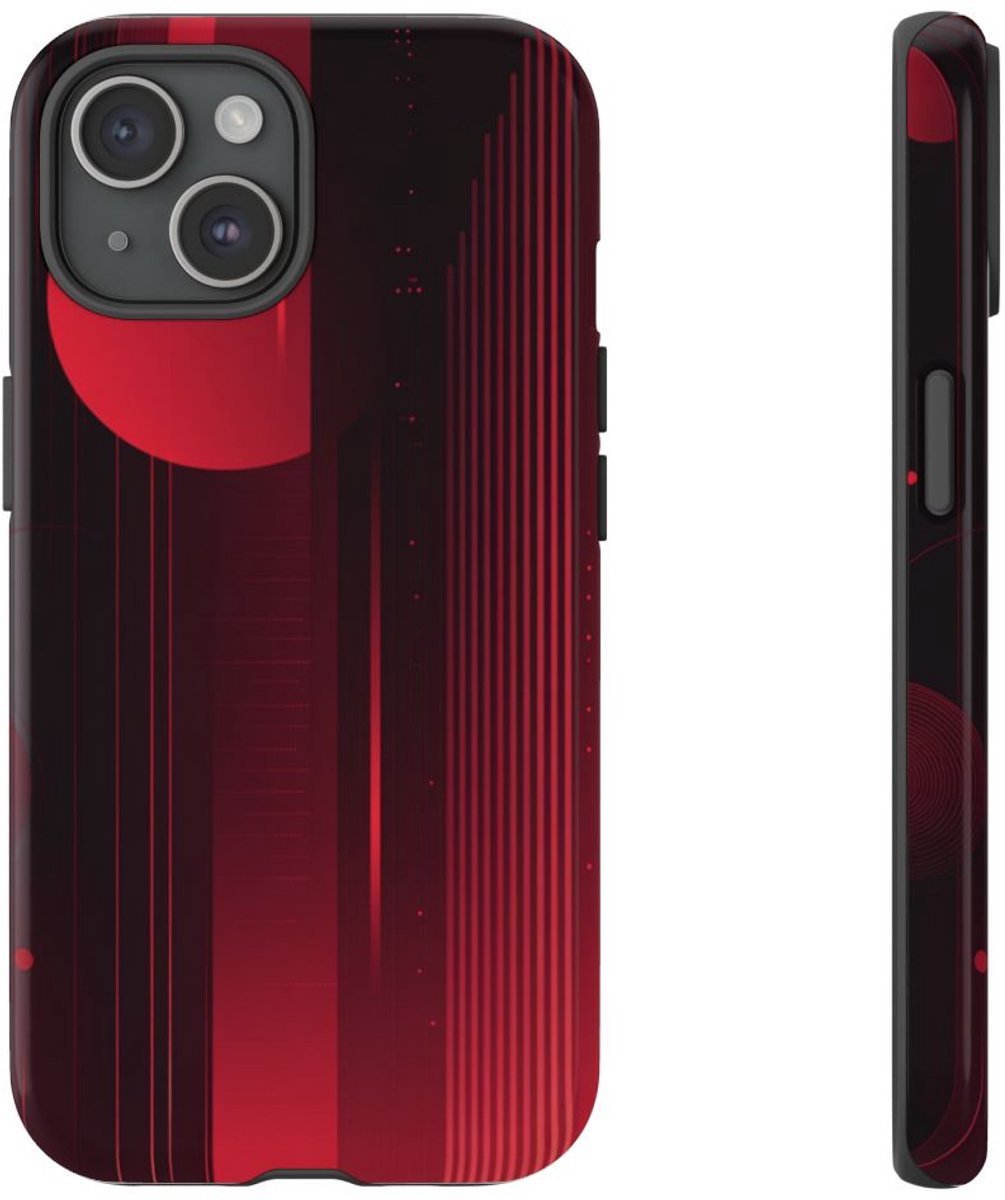 Abstract Rood Geometrisch Ontwerp – Telefoonhoesje Geschikt voor iPhone 15