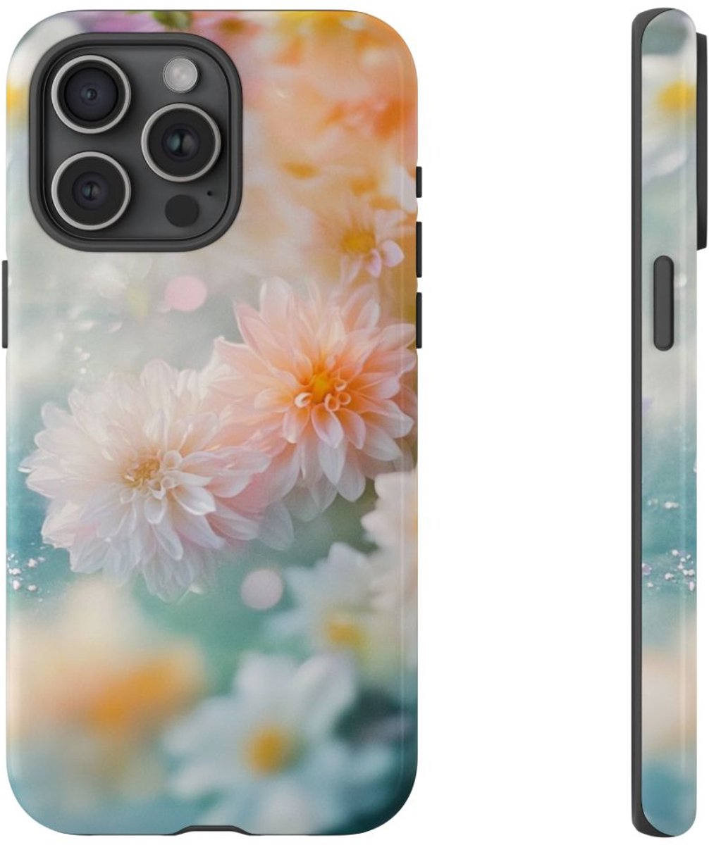 Zachte Pastel Dahlia's Bloemmotief – Telefoonhoesje Geschikt voor iPhone 15 Pro Max