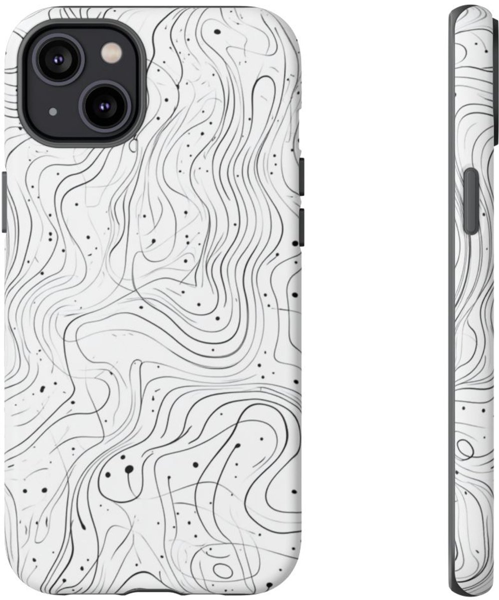 Abstract Zwart-Wit Golvend Lijnenpatroon – Telefoonhoesje Geschikt voor iPhone 14 Plus
