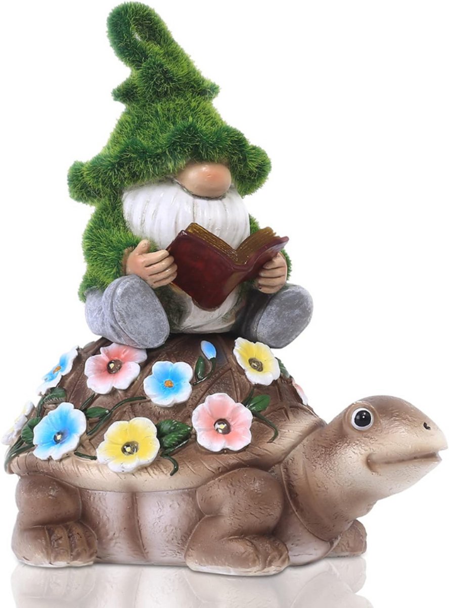 Zonnelader Tuinbeeld Dwerg Paard Schildpad Decoratie – Buitenfiguren Met Bloemen – LED Feeënlampjes – Grappige Fairy Garden Voor Kinderen – Tuinbeeld Cadeau