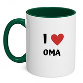 Hacebo® - I love oma koffiebeker donker groen - Oma - de liefste oma - thee mok - koffie beker - verjaardag - cadeautje voor oma - oma artikelen - kado - geschenk - koffiemok - 350 ML inhoud