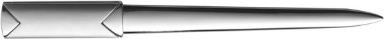 Glinsterende, zilverkleurige briefopener met geometrisch handvat, 180mm lang.