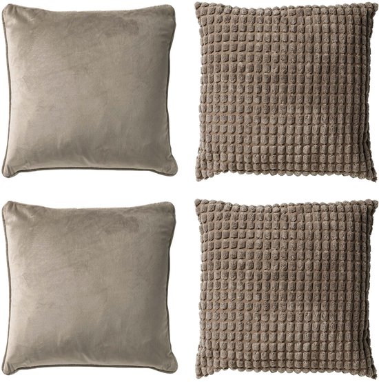 Dutch Decor KUSSENSET - 4-delig - 45x45 cm - inclusief binnenkussens - Driftwood - taupe - Inclusief binnenkussen