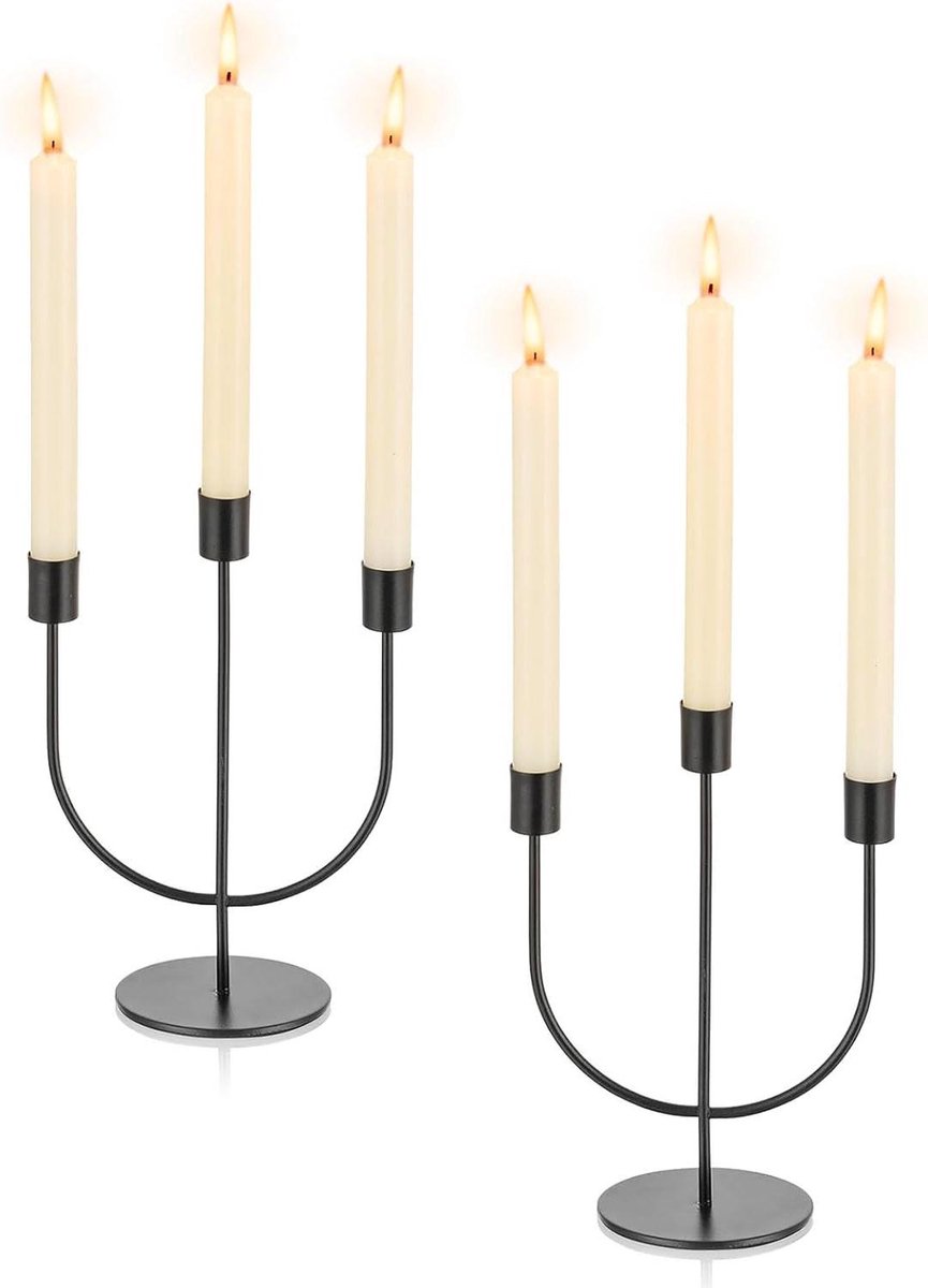 Allecto Plus - 3-armige vintage metalen kandelaar voor staafkaarsen en puntkaarsen - woonkamer en bruiloft decoratie met kaarslicht - Kerstmis en feest tafeldecoratie