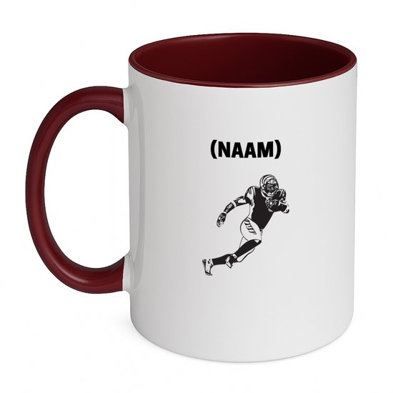Hacebo® - American football met eigen naam koffiebeker bordeaux - Sport - Sporter - thee mok - koffie beker - American footbaal - koffiemok - 350 ML inhoud