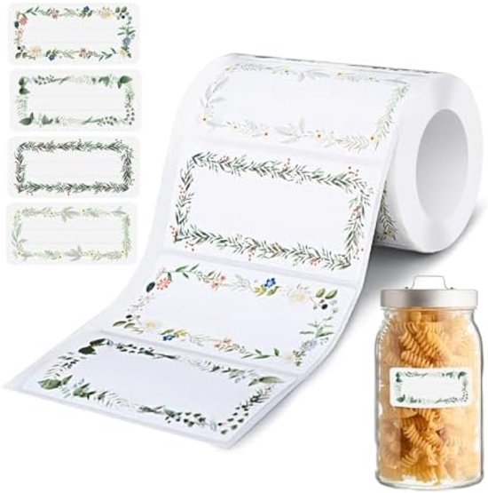 Étiquettes autocollantes PolkaHome 500 pour pots de confiture, bouteilles et pots à épices - Motif fleurs - 7,5 x 3,5 cm