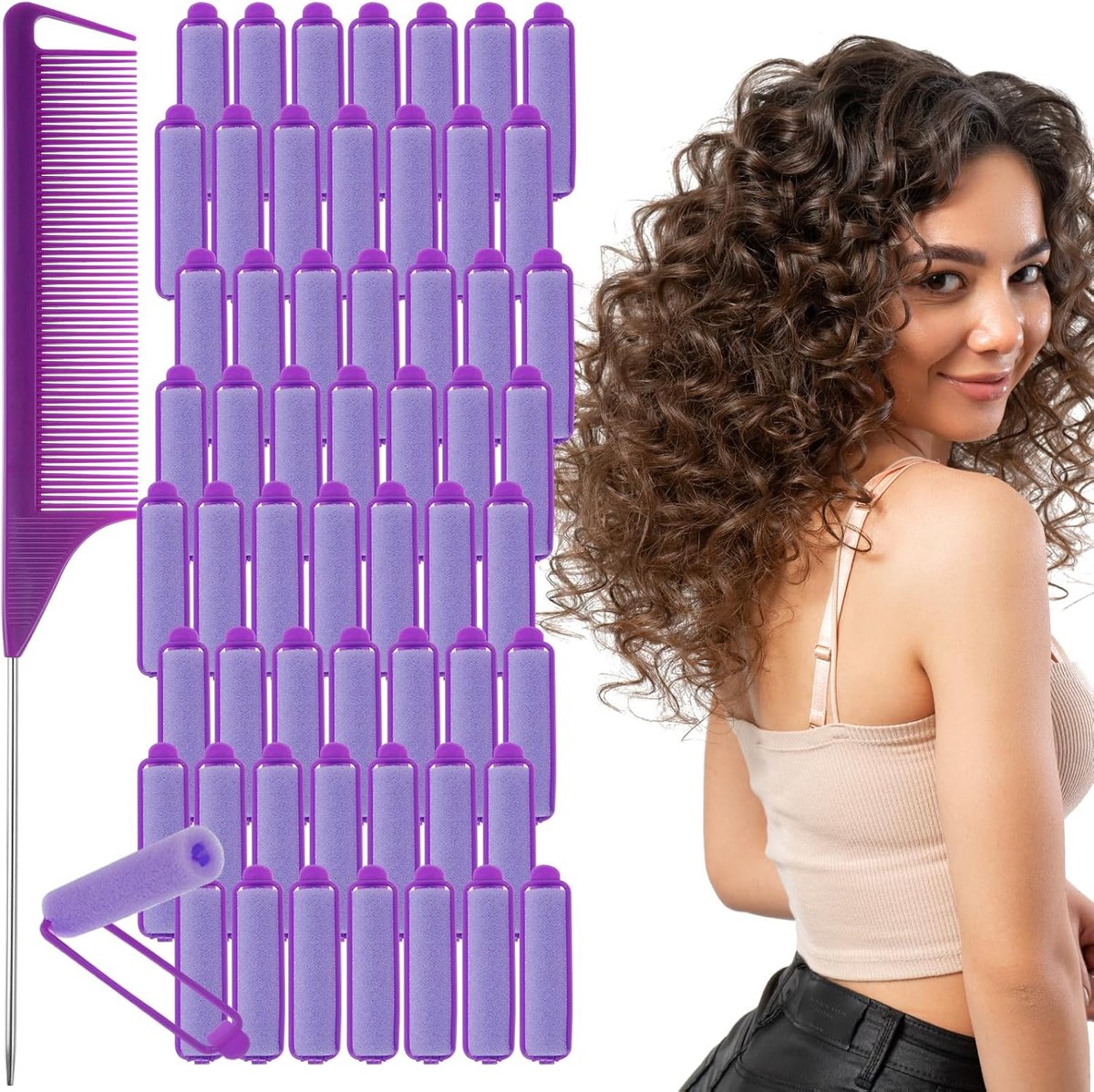 Allecto Plus - Sponshaarrollers Zelfgrip voor Lang en Medium Haar - 56 Stuks - Paars