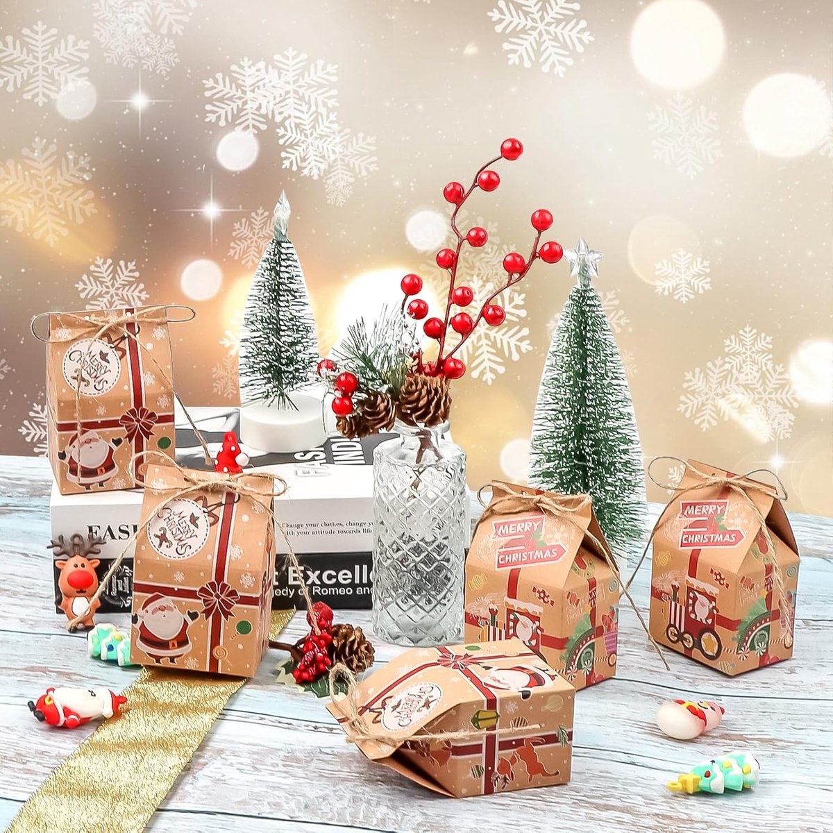 Aviski, 30 geschenkzakjes voor Kerstmis, kraftpapier, voor snoep, koekjes, feest, Nieuwjaar, papieren dozen, verschillende stijlen