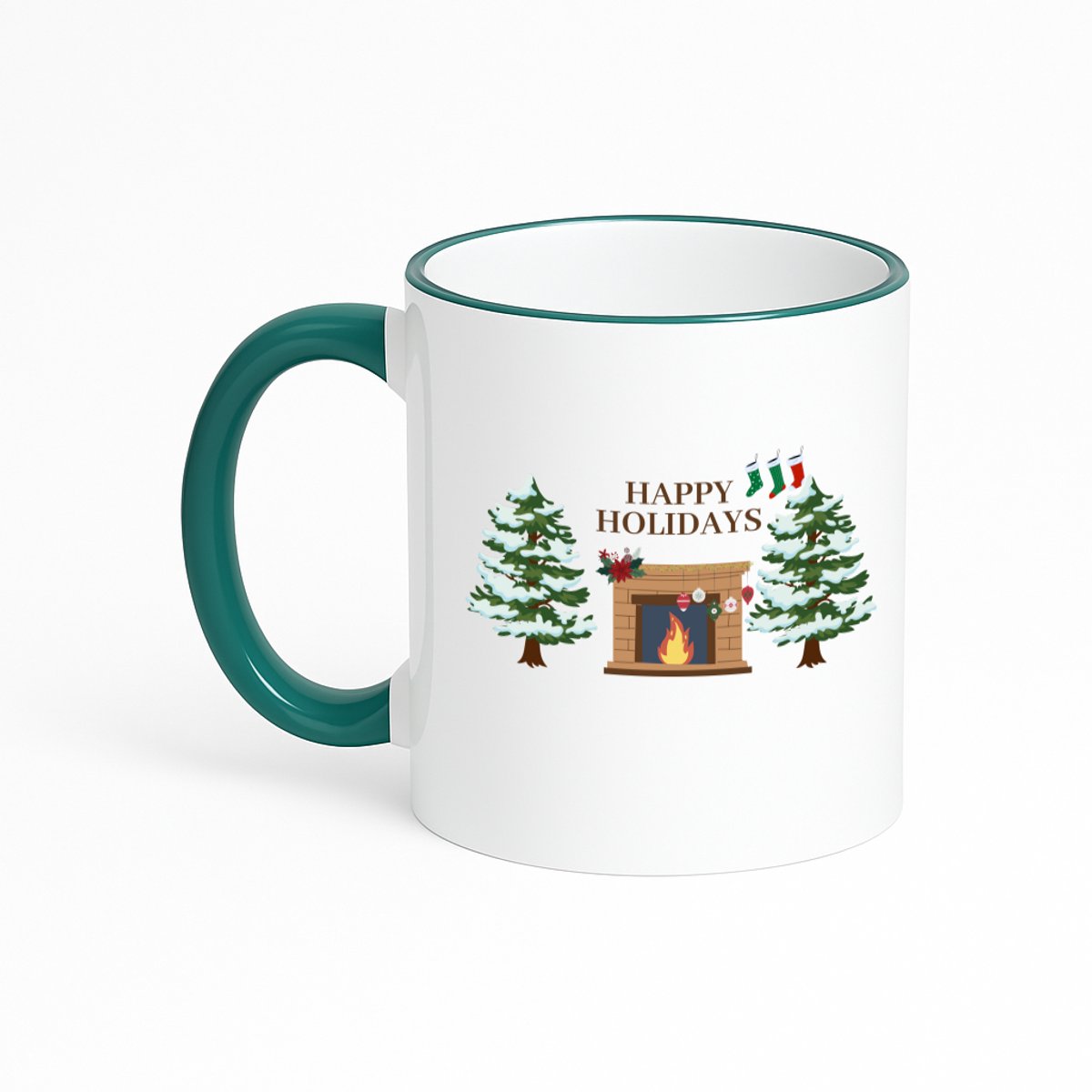 Hacebo® - Kerst happy holidays koffiebeker met gekleurde rand donker groen - Kerstmis - Kerst beker - thee mok - koffie beker - winter - kerst - christmas - kerst cadeau - koffiemok - 330 ML