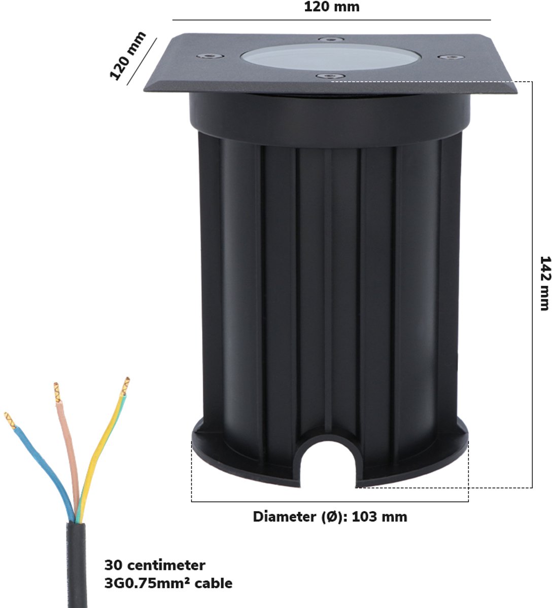 HOFTRONIC - Set van 9 Ramsay Smart LED Grondspot Zwart Vierkant - RGBWW 16,5 Miljoen kleuren - WiFi + Bluetooth - Bedienbaar via stem - 5.5 Watt 450 Lumen - IP67 Waterdicht - 3 jaar garantie - Inbouwdiepte: 140mm, Diameter: 103mm