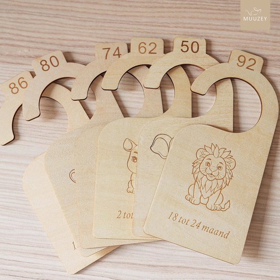Muuzey Kastverdeler - Kledingkast kinder/baby - Maatverdelers maat 50 t/m 92 - Jungle - 8 stuks - Hout - Maathangers - Kledinghanger - Kast verdeler - Maat hangers — afbeelding 4