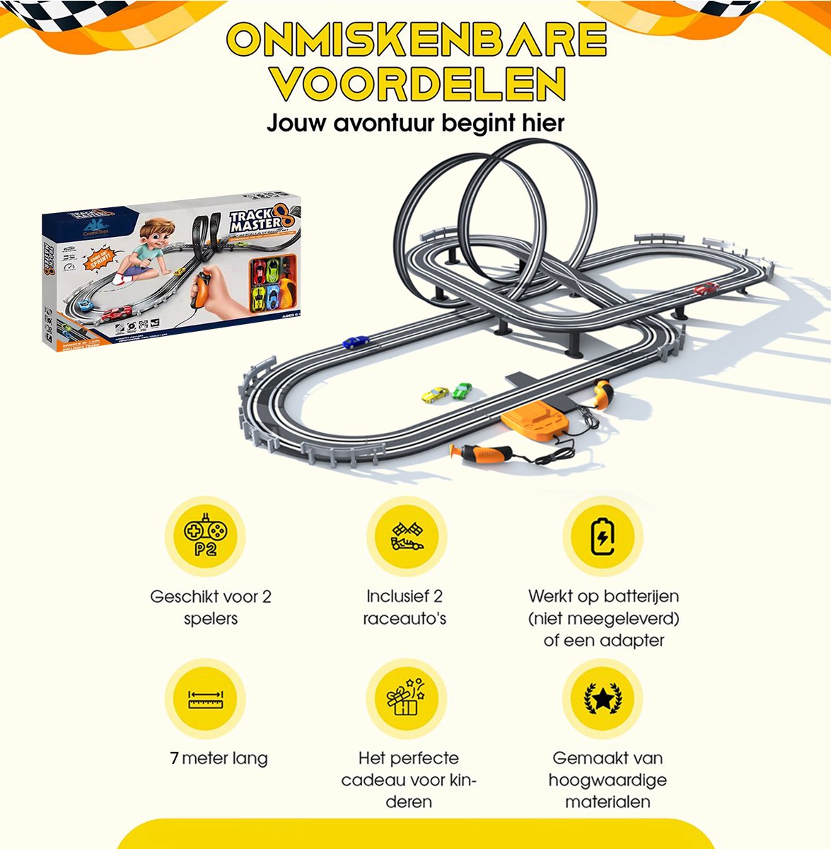 CosmoToys Elektrische Racebaan - Incl. Verkeersbordenset - Auto Speelgoed - voor Kinderen - Autobaan Speelgoed - Kinderspeelgoed - 7,0M Lang - Ultimate Track — afbeelding 9