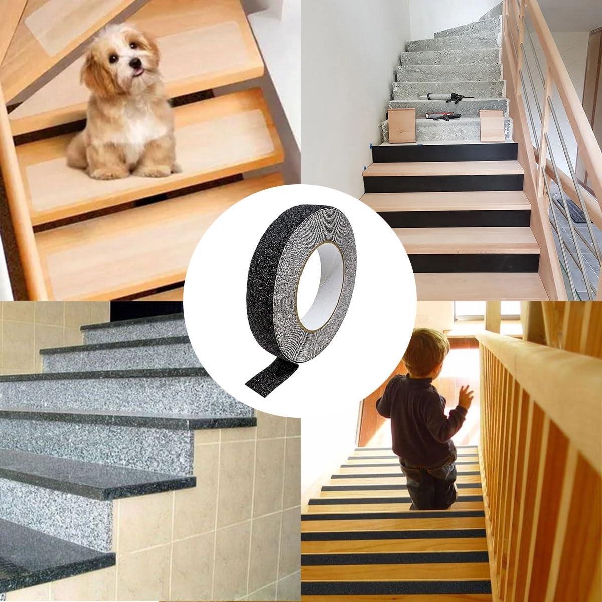 Zelfklevende anti-slipstrip voor trappen - Zwart - 5 m x 25 cm - Geschikt voor binnen en buiten