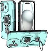 MobyDefend Hoesje - Geschikt voor iPhone 17 - Dubbelgelaagde Pantsercase Met Standaard - Turquoise