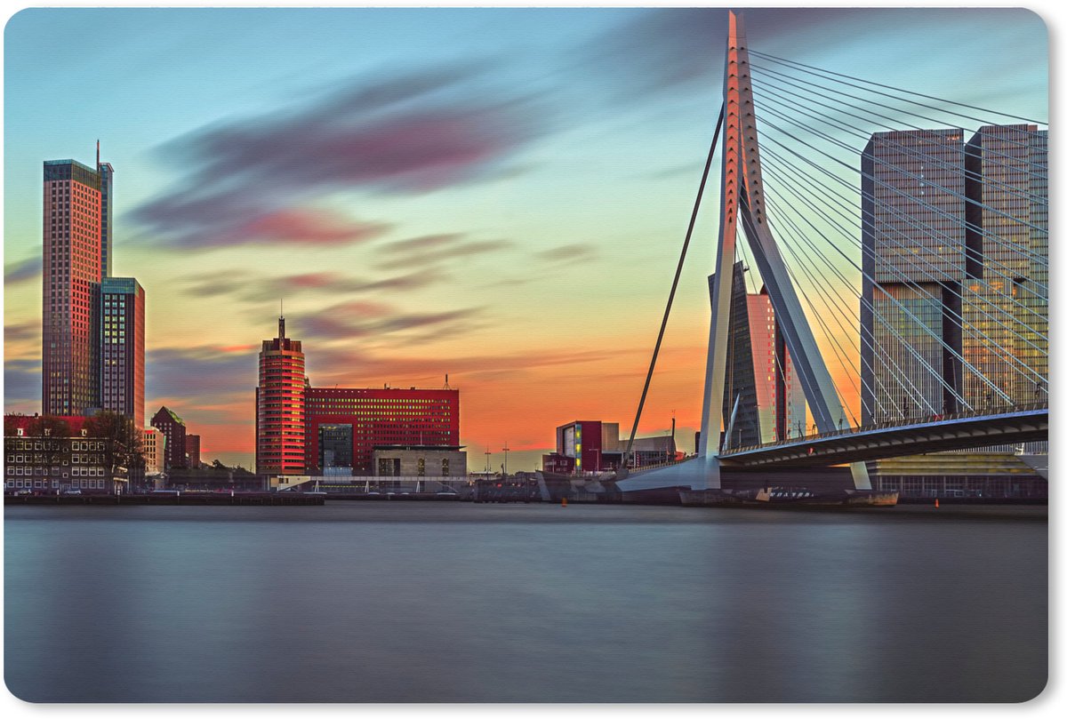 Muismat XXL 90x60 cm - Bureau onderlegger - Bureau mat Rotterdam - Erasmus - Zonsondergang - Bureaumat - Gaming mousepad xl - Bureaulegger groot - Computer deskmat