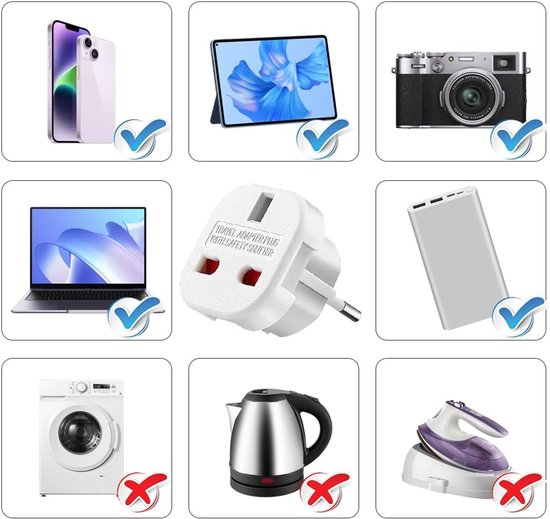 6 stuks adapters van UK-stekker naar Italië - adapter van Groot-Brittannië naar EU - adapter type G - universele reisadapter - wit van DELTACO — afbeelding 5