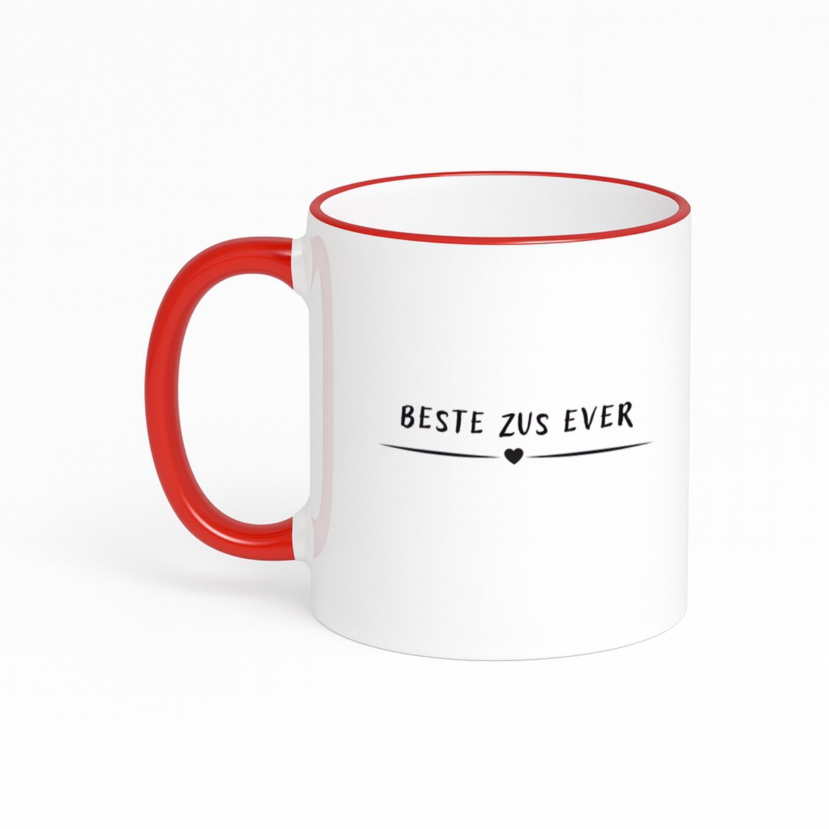 Hacebo® - Beste zus ever koffiebeker met gekleurde rand rood - Zus - sister - thee mok - koffie beker - leuk cadeau voor je zus - koffiemok - 330 ML