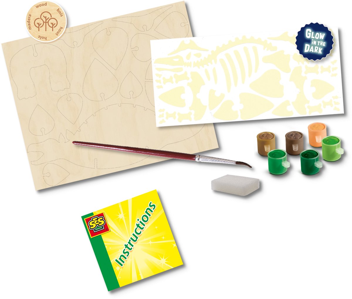 SES Creative Houten Dino Glow in the Dark om te Bouwen en Beschilderen - Voor Jongens vanaf 5 Jaar - Houten Bouwpakket - Schoencadeautjes Sinterklaas — afbeelding 6