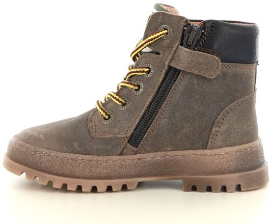 Grijze Develab halfhoge schoen met gele veters en rits.