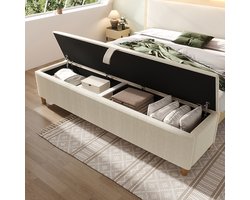Pugsdrly Opbergbank als Bedbank Voeteneindbank met Hydraulische Opbergruimte 165x38 cm Gestoffeerd Beige Corduroy-look voor Slaapkamer Woonkamer Hal