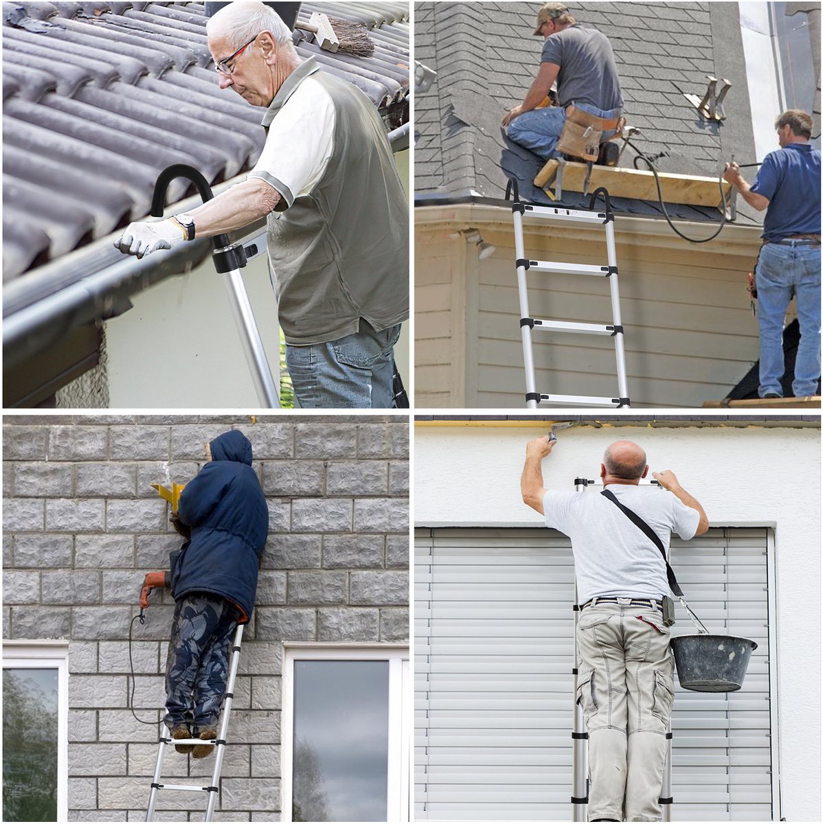 Telescopische Ladder - Telescoopladder - 3,8m zilver + haak, Max. Belasting 150 kg, Compact en Draagbaar met Soft Closing Systeem, Geschikt voor Particulier en Professioneel Gebruik, Telescopische Vouwladder – foto 6