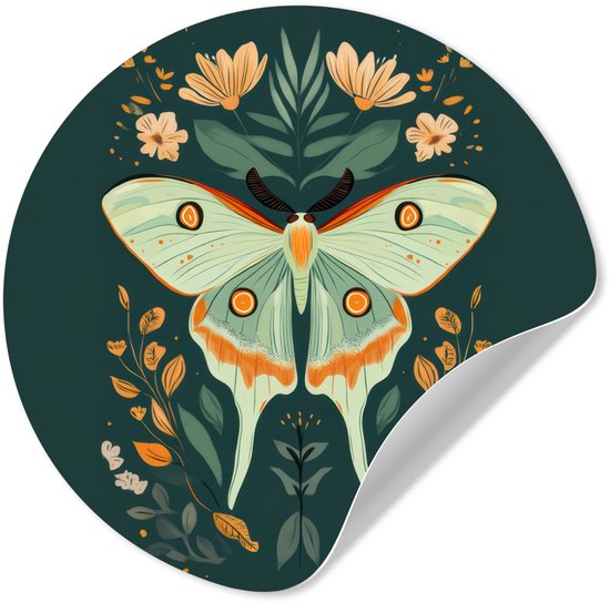 WallCircle® - Papier peint cercle 80x80 cm - Stickers muraux décoratifs - Papillon - Vert - Feuilles - Cercle mural salon - Cercle mural chambre - Décoration de chambre autocollante - Accessoires de Décoration murale