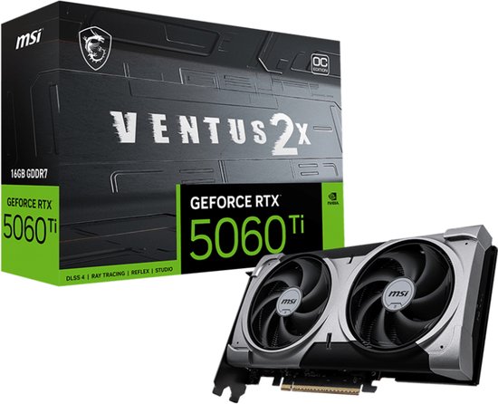 MSI NVIDIA GeForce RTX 5060 Ti 16G VENTUS 2X OC PLUS – 16GB – GDDR7 – PCIe 5.0 – 1x HDMI 2.1b – 3x DisplayPort 2.1a