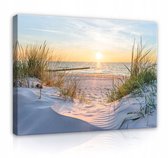 WALLARENA - Canvas schilderij - 100x70 cm - 3D afbeelding van strand en zee voor de woonkamer