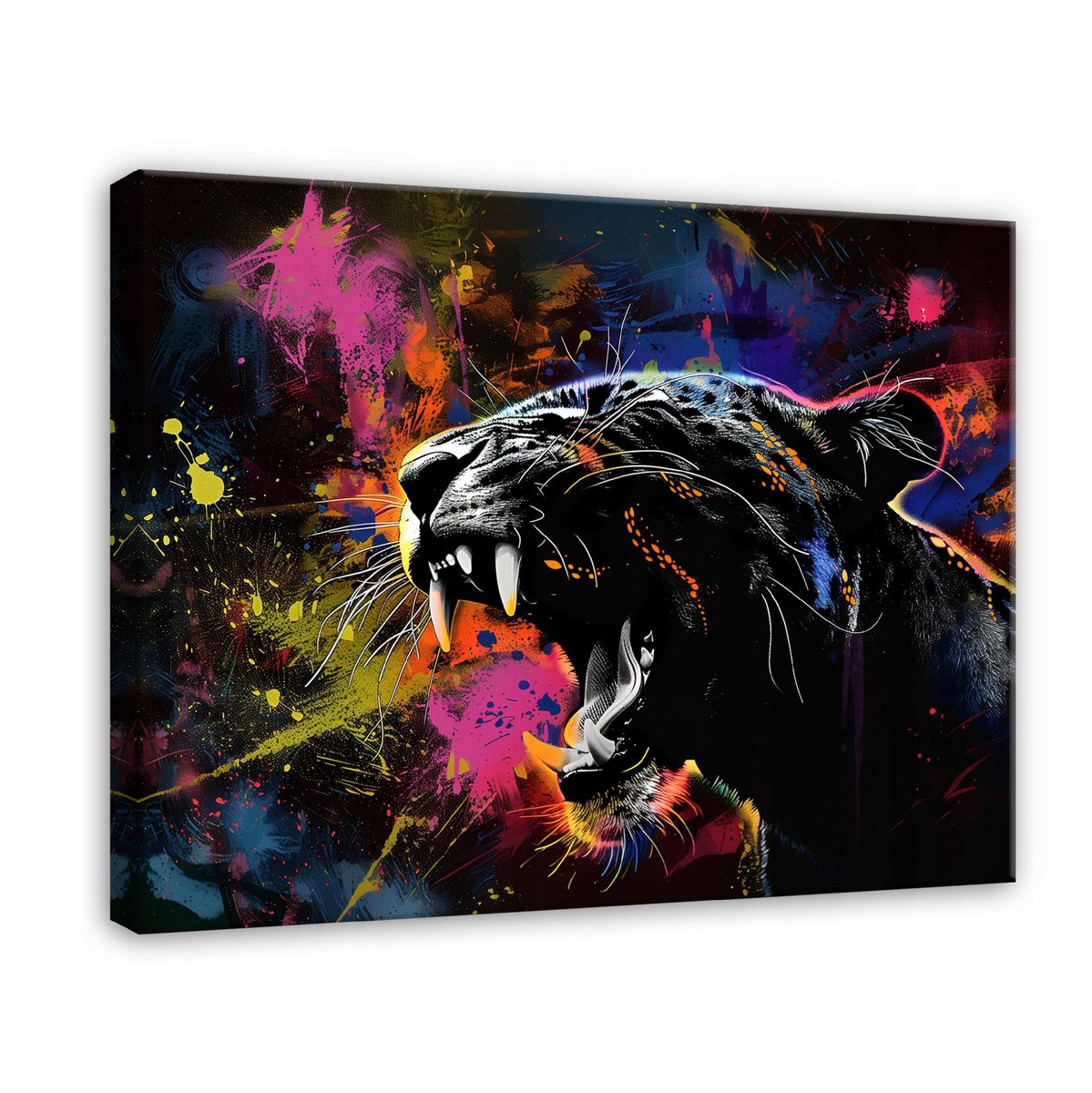 WALLARENA Canvas schilderij - 40x30 cm - abstracte panter afbeelding voor slaapkamer en woonkamer multikleurig