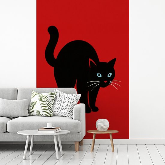 Behang - Fotobehang Kat - Zwart - Staart - Breedte 170 cm x hoogte 260 cm