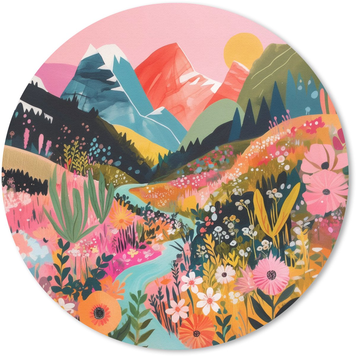 Muismat rond 40x40 cm - Mousepad Rivier - Diepte - Bloemen - Ronde muismatten