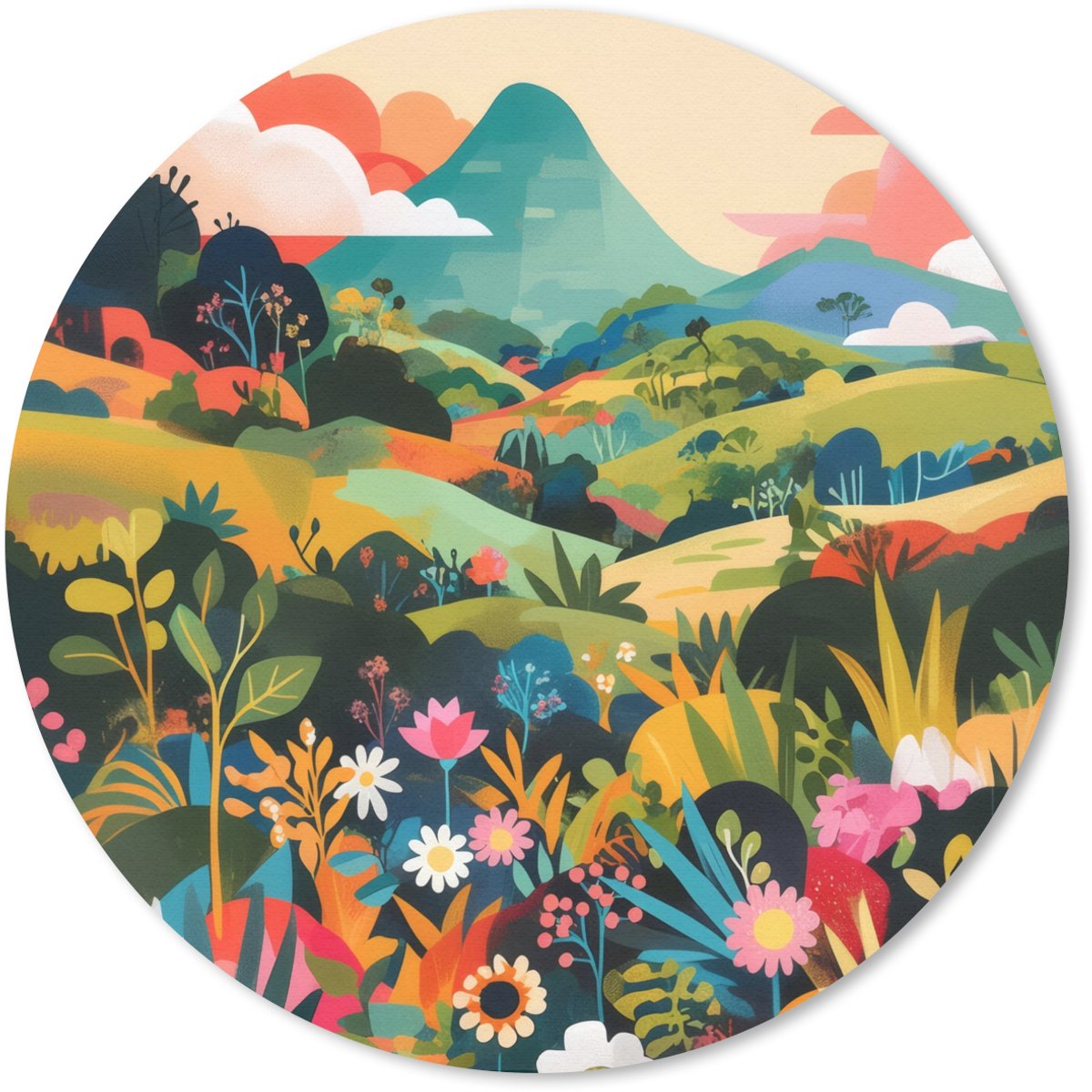 Muismat rond 40x40 cm - Mousepad Zonlicht - Heuvels - Wolkenlucht - Ronde muismatten