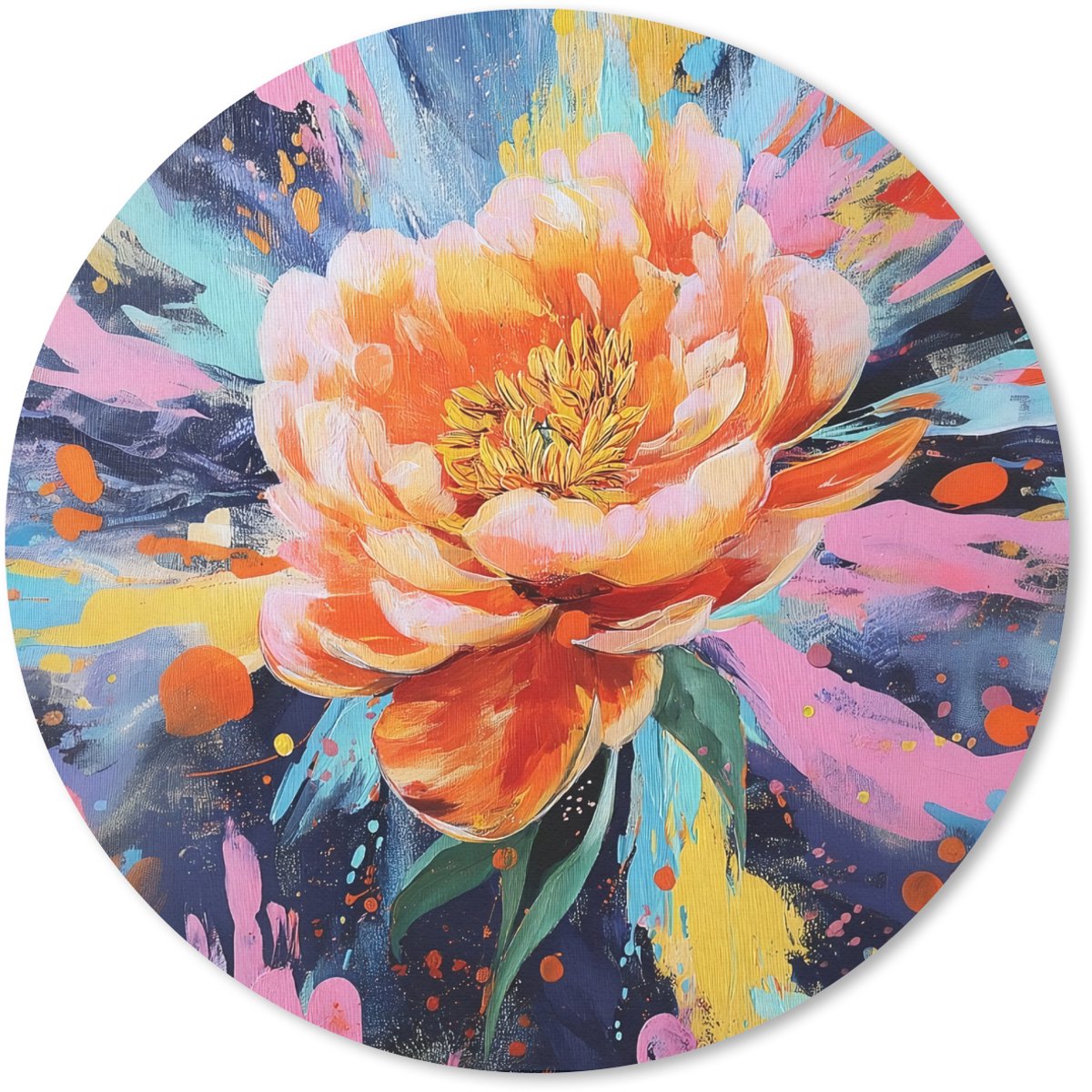 Muismat rond 20x20 cm - Mousepad Bloemexplosie - Felle spatten - Dynamisch - Ronde muismatten