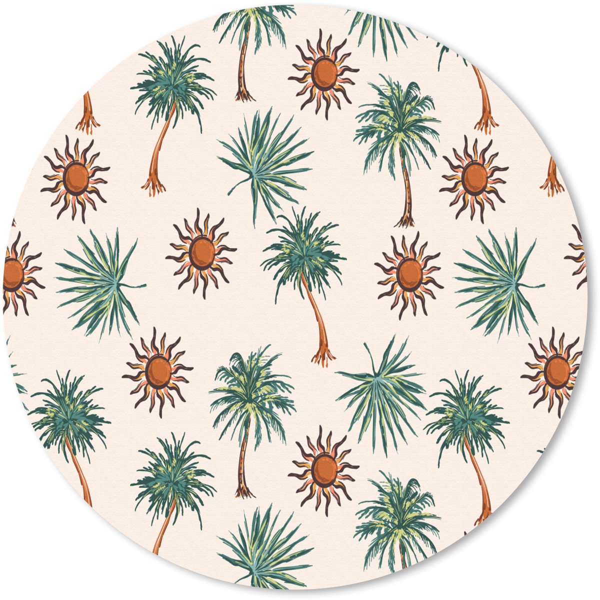 Muismat rond 40x40 cm - Mousepad Kust - Palmbomen - Zon - Groen - Ronde muismatten