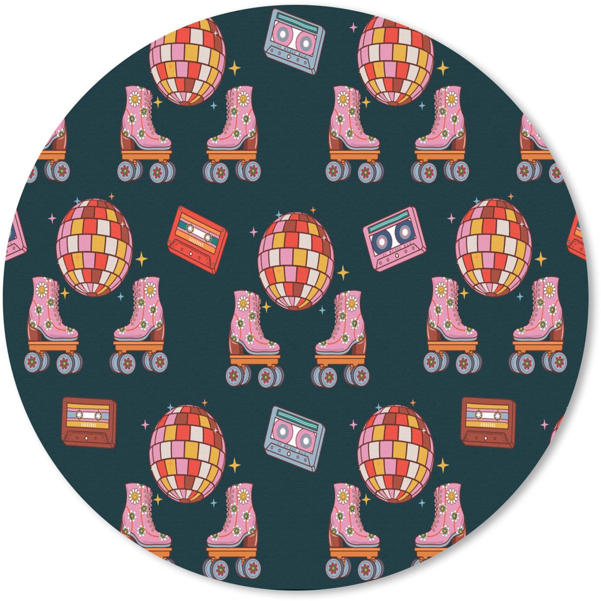 Muismat rond 50x50 cm - Mousepad Rolschaatsen - Patroon - Disco - Ronde muismatten