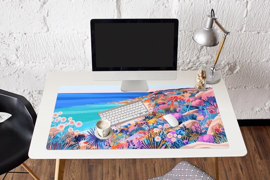 Muismat XXL 120x60 cm - Bureau onderlegger - Bureau mat Bloemenweide - Zee - Zomers - Bureaumat - Gaming mousepad xl - Bureaulegger groot - Computer deskmat