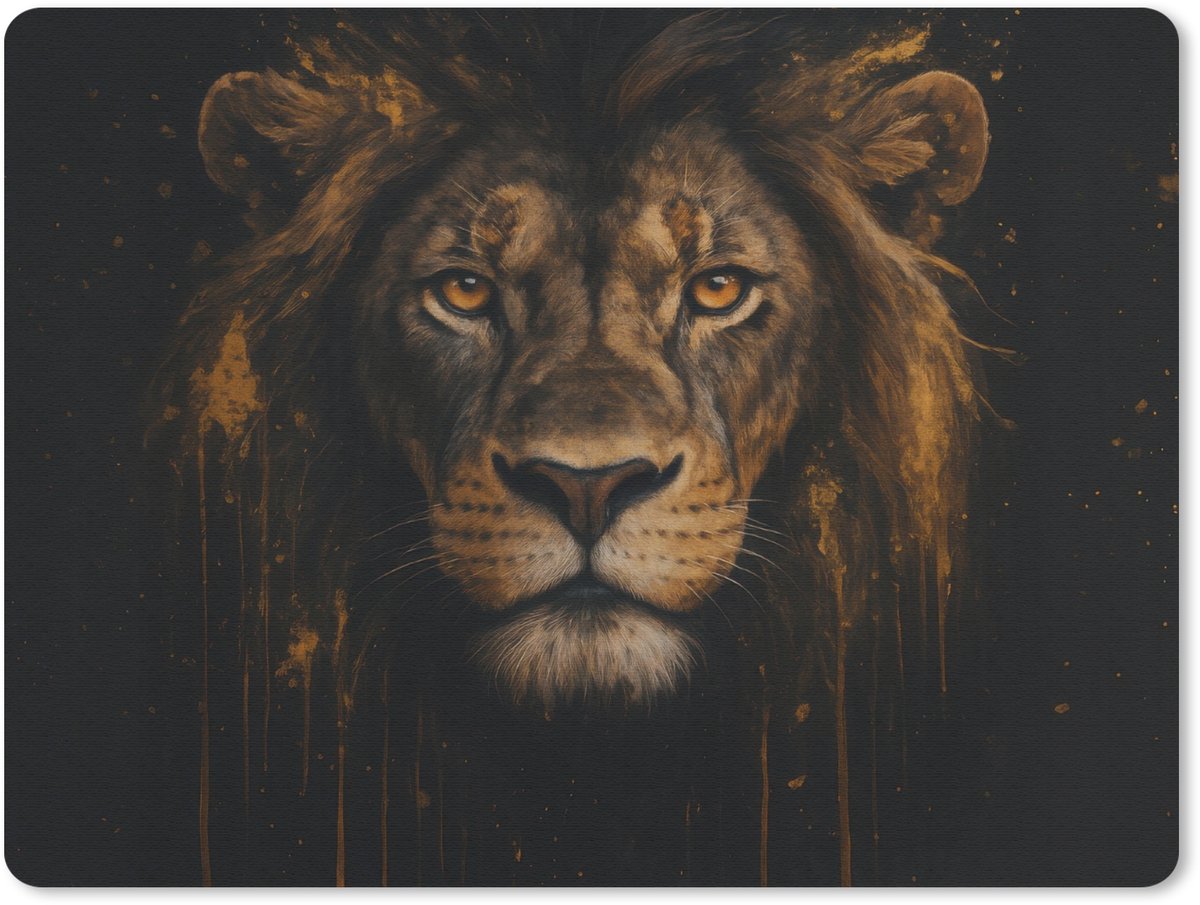 Muismat 23x19 cm - Mousepad Leeuw - Goud - Druppels - Muismatten