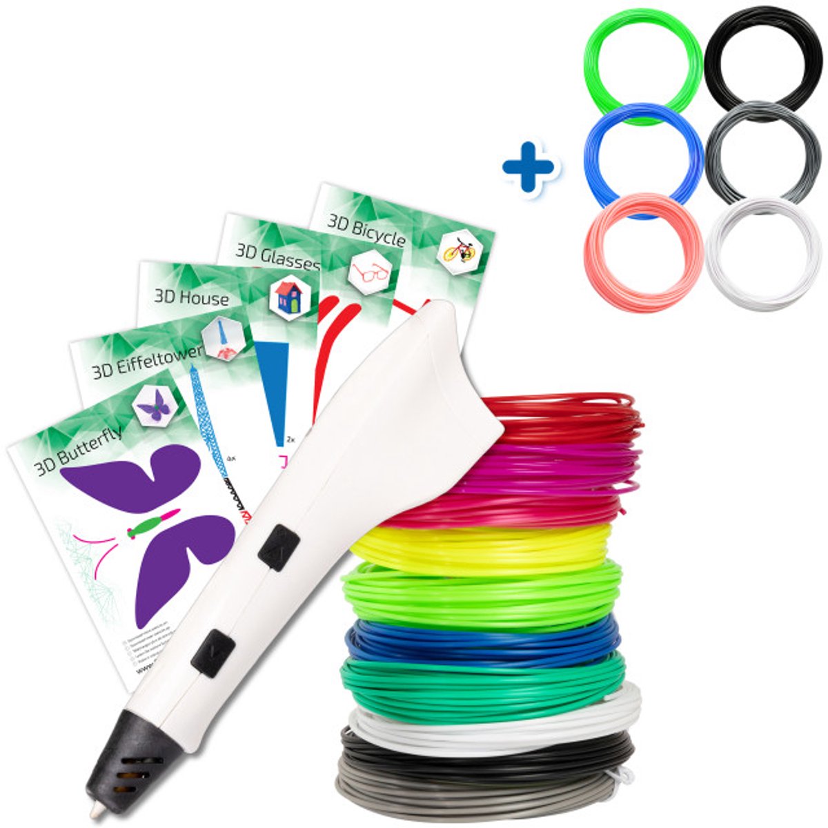 3D-Pen Starterspakket - Wit - Combideal met Filament Pakket - 6 Kleuren