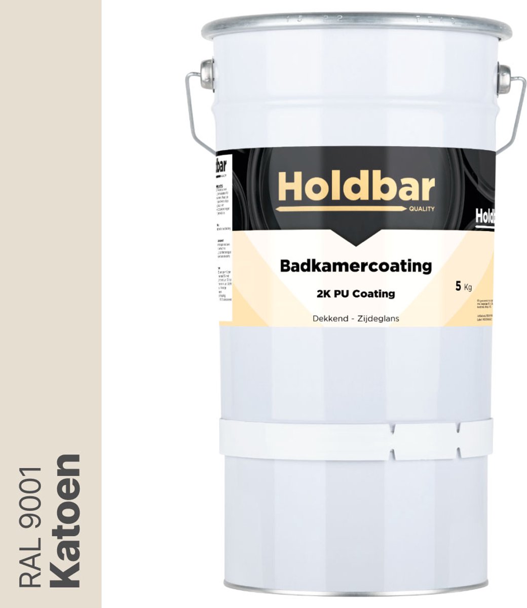 Holdbar Badkamercoating Katoen (RAL 9001) 5 kg - Badkamerverf - Tegelverf - Alle kleuren - Waterdichte Badkamer verf - Ook Toepasbaar in douchecel - Gemakkelijk te reinigen - 2 Componenten