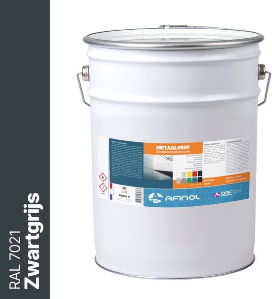 20 liter blik metaalverf Zwartgrijs RAL 7021.