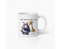 Grappige "I Don’t Feel Very Worky Today" Mok – Luie Nijlpaard & Giraffe Cartoon Beker, Perfect voor Kantoorhumor