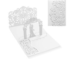 Pop-up trouwkaarten met enveloppen - 3D-kaarten - Trouwkaarten - Trouwjubileum-, Valentijnsdagkaarten - Trouwkaarten voor huwelijkscadeaus - Wit - 2 stuks