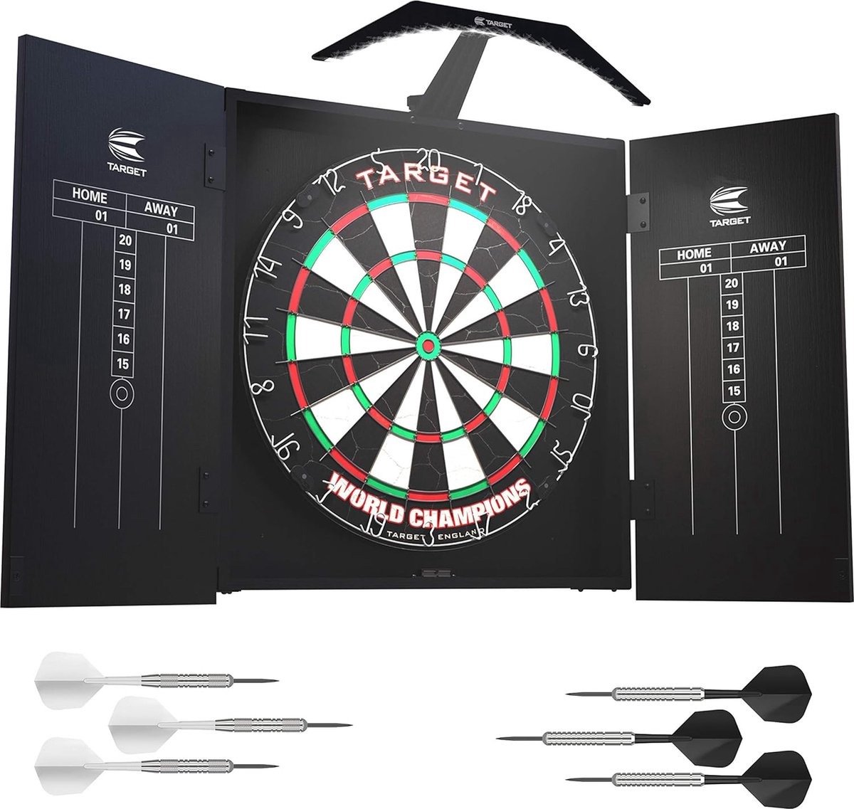 QPFO® Dartbord Cabinet Set - Inclusief Verlichtingssysteem Dartbord en Darts - Complete Set voor Thuisgebruik