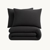 Y-NOT™ - Mousseline Zwart - Housse de couette - 240x200/220 Twin - 2 taies d'oreiller 60x70cm - Mousseline 2 couches 160TC 100% coton - Période d'essai de 30 jours