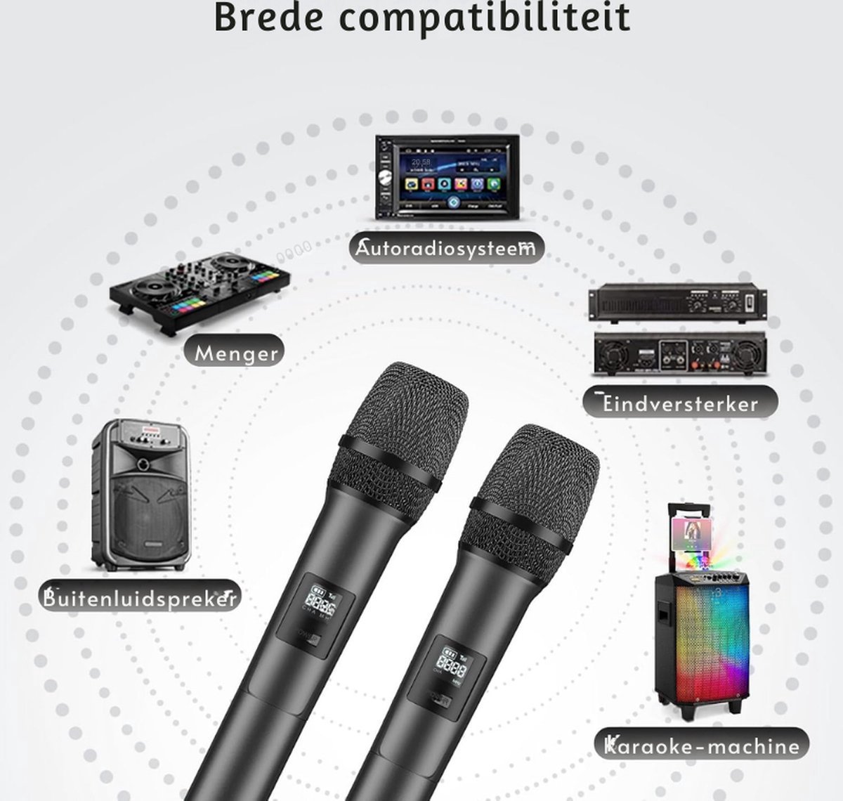 Thuys – Draadloze Microfoons – Draadloze Dual Handheld Dynamische Karaoke Zangmicrofoon – Met Ontvanger – Grijs